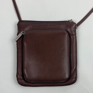 Vintage HOBO Brown Leather CROSSBODY Bag Built in Wallet Zip around Pockets